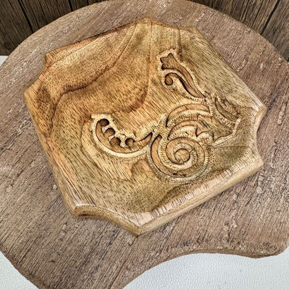 Wood Trinket Tray Mango Carved Wood Home Decor Gift NEW Fast ShiP - Picture 1 of 5